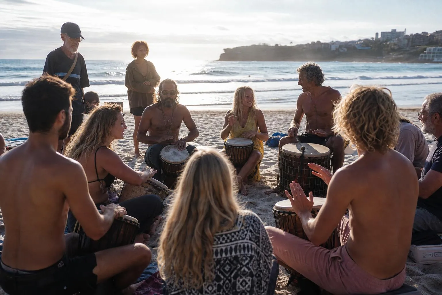 Sunrise drumming at Bondi Beach
